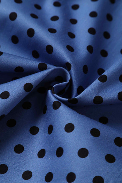 Close up View of Blue Polka Dot Wiggle Dress