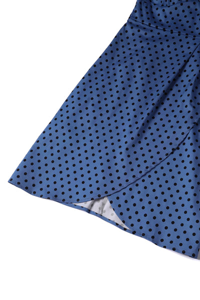 Close up View of Blue Polka Dot Wiggle Dress