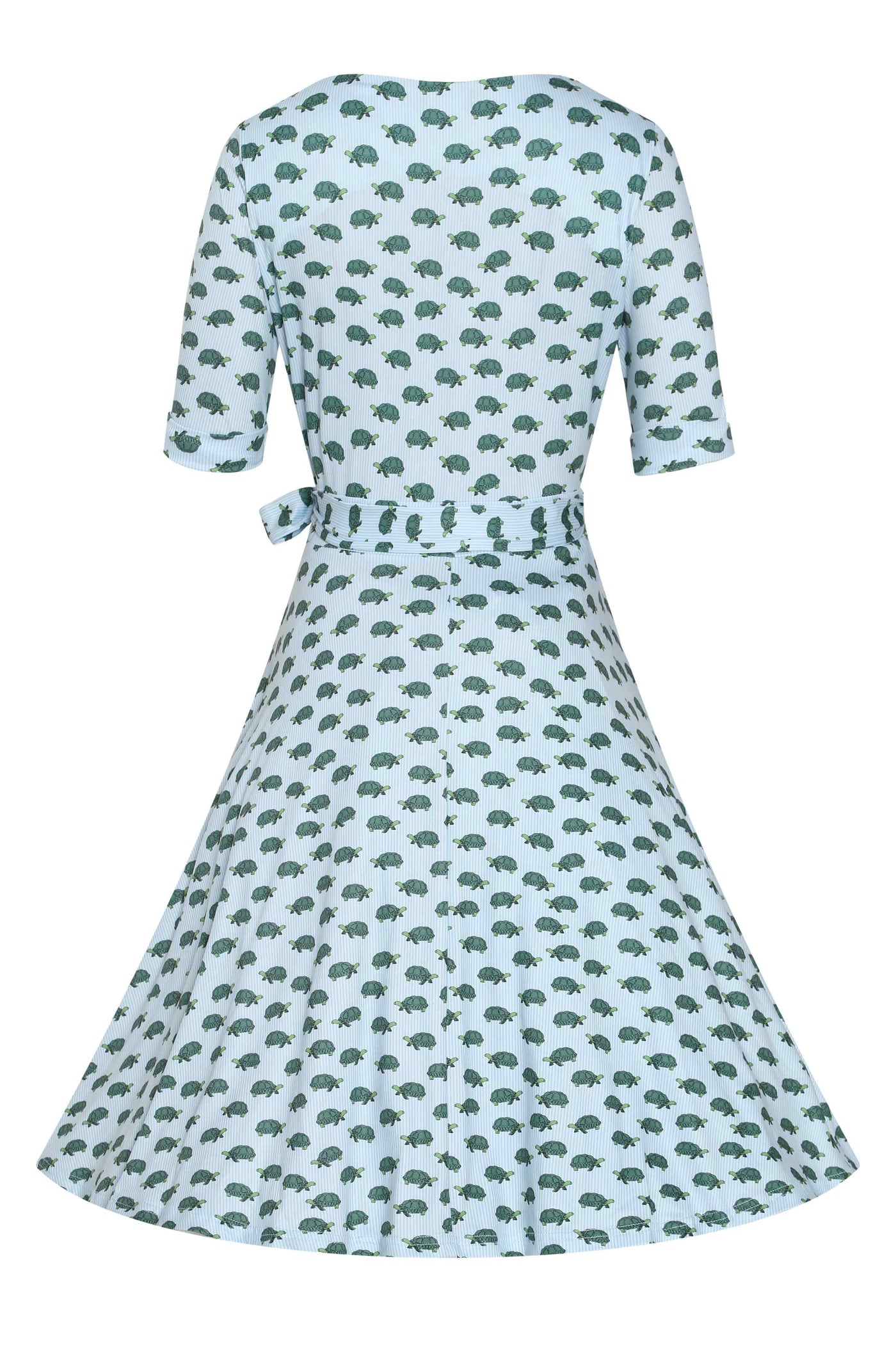 Back view of Blue Sea Turtle Wrap Dress