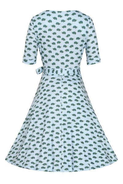 Back view of Blue Sea Turtle Wrap Dress