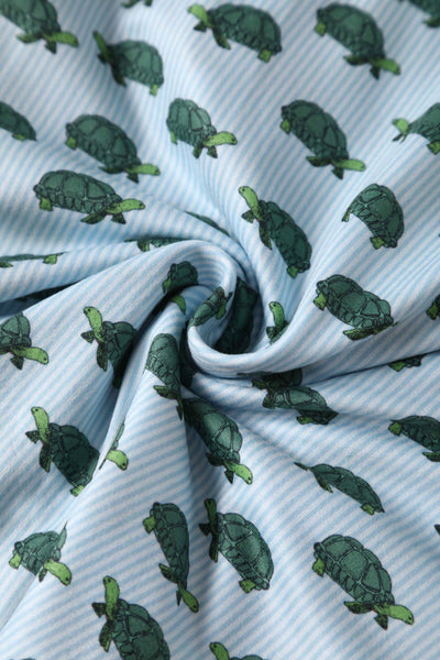 Close up view of Blue Sea Turtle Wrap Dress