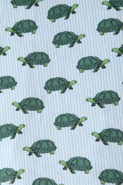 Close up view of Blue Sea Turtle Wrap Dress
