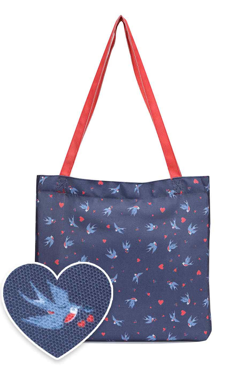 Blue Swallow Print Shopping Bag