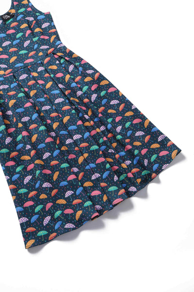 Close up of Blue Umbrella Print Swing Dress