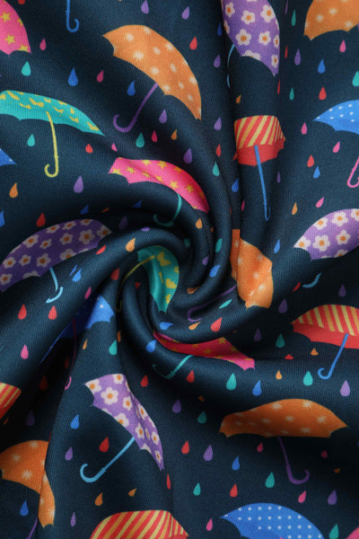 Close up of Blue Umbrella Print Swing Dress