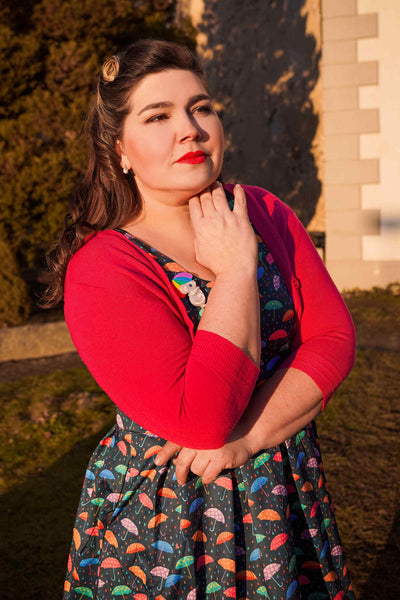 A model wearing a Blue Umbrella Print Swing Dress