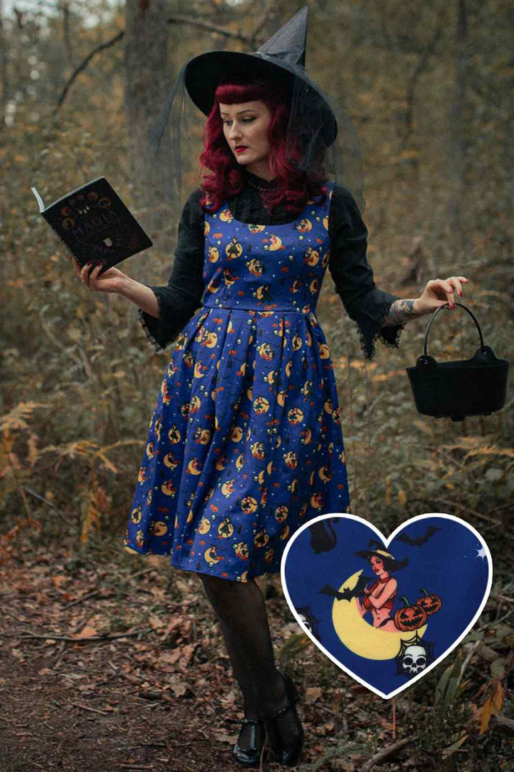 Amanda 50s Style Witch Print Dress
