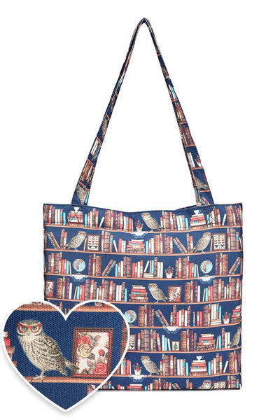 Book & Owl Print Tote Bag