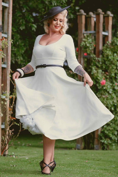 Bridal White Long Sleeved Midi Dress