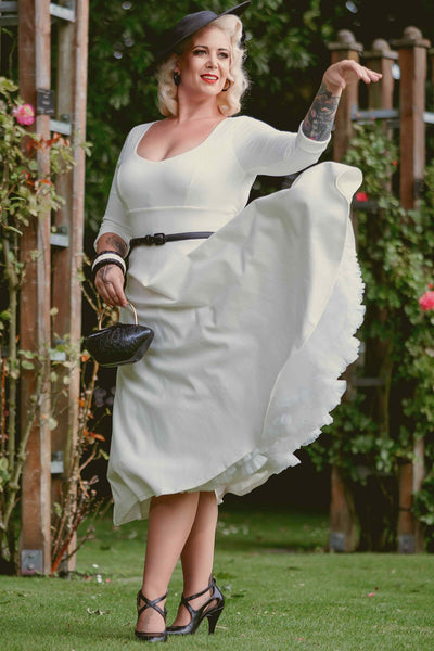 Bridal White Long Sleeved Midi Dress
