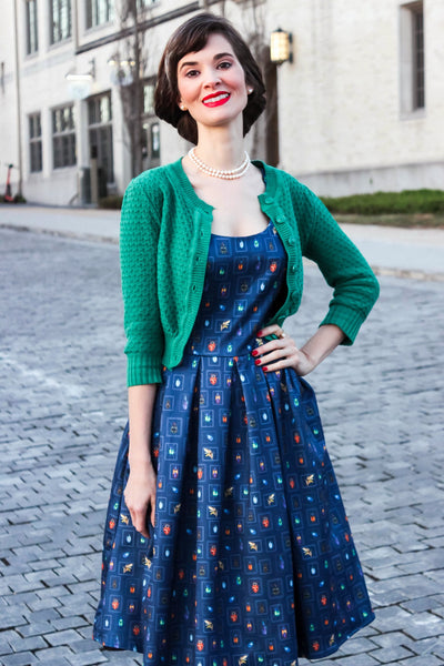 Model photo of Navy Blue Bug Swing Dress