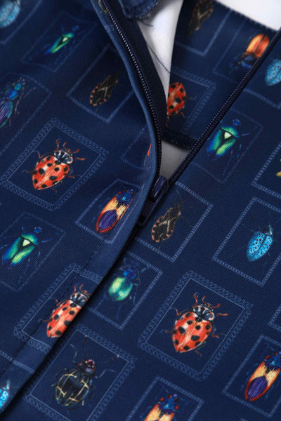 Bug collection print dress in navy blue