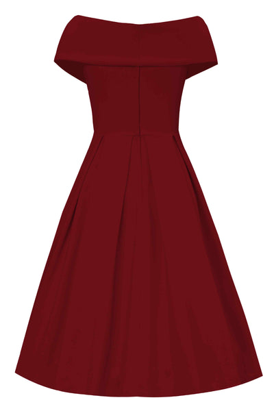 Back view of Burgundy Red Off Shoulder Dress