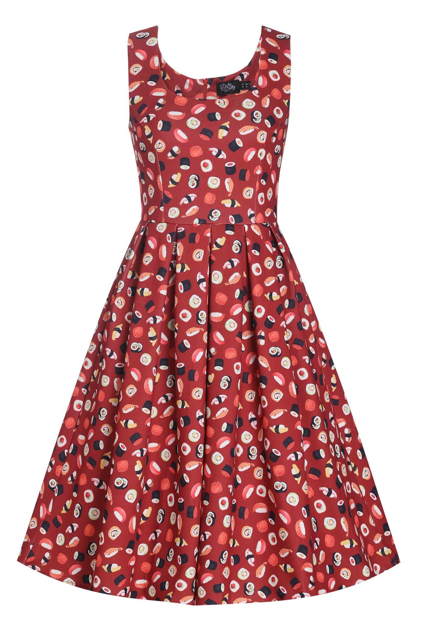 Amanda Burgundy Red Sushi Print Swing Dress