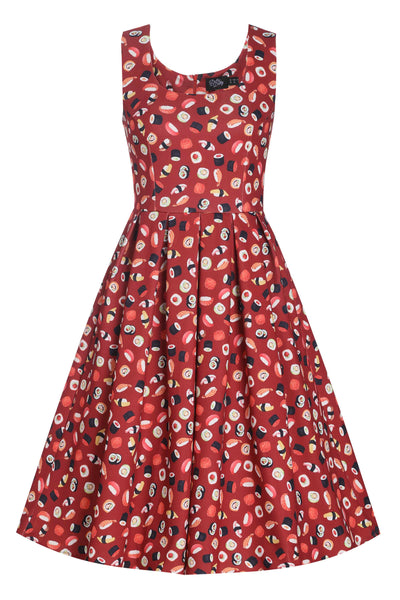 Amanda Burgundy Red Sushi Print Swing Dress