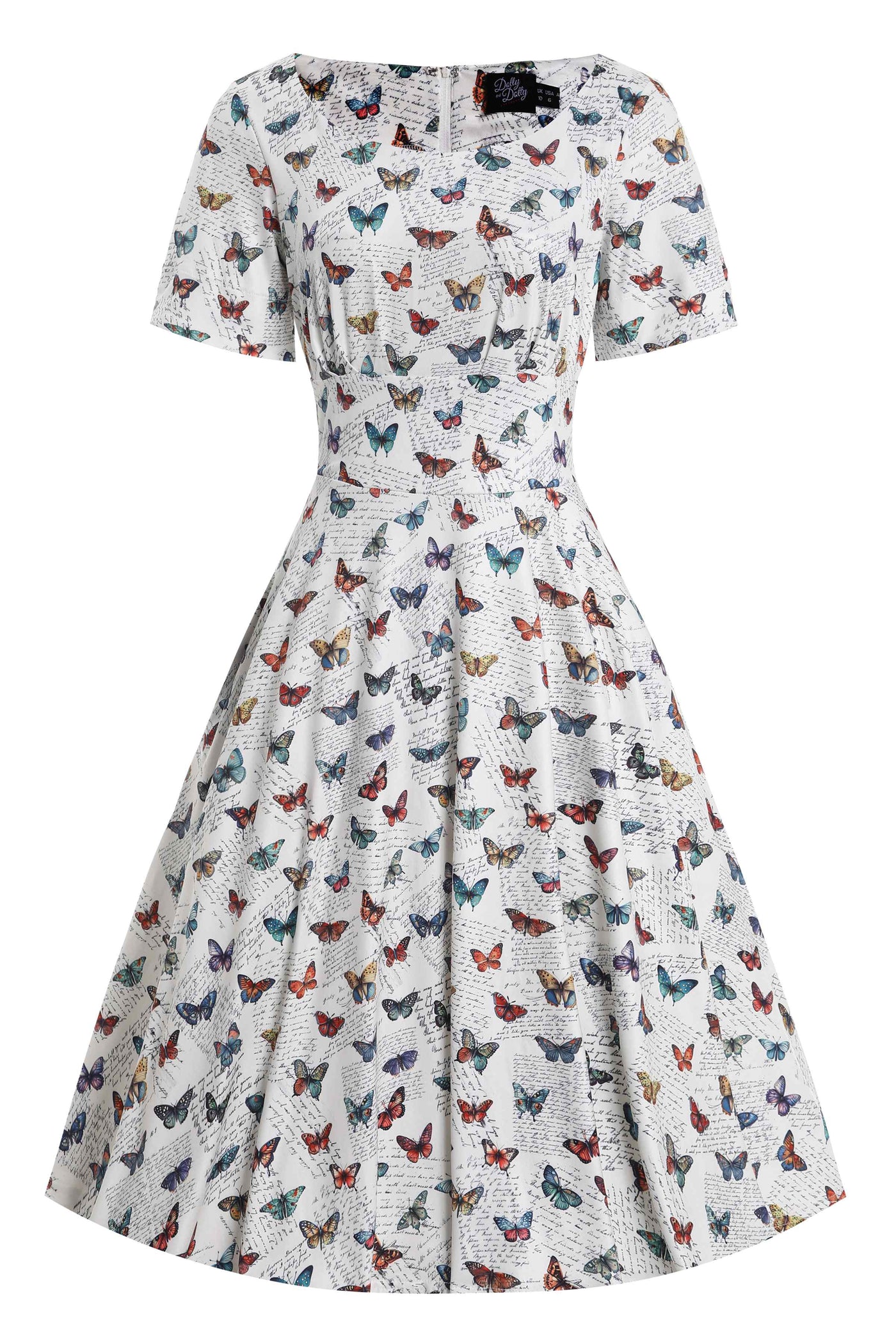 Front view of White Butterfly Collection 50s Style Dress