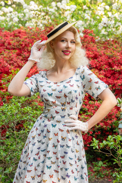 Model photo of White Butterfly Collection 50s Style Dress