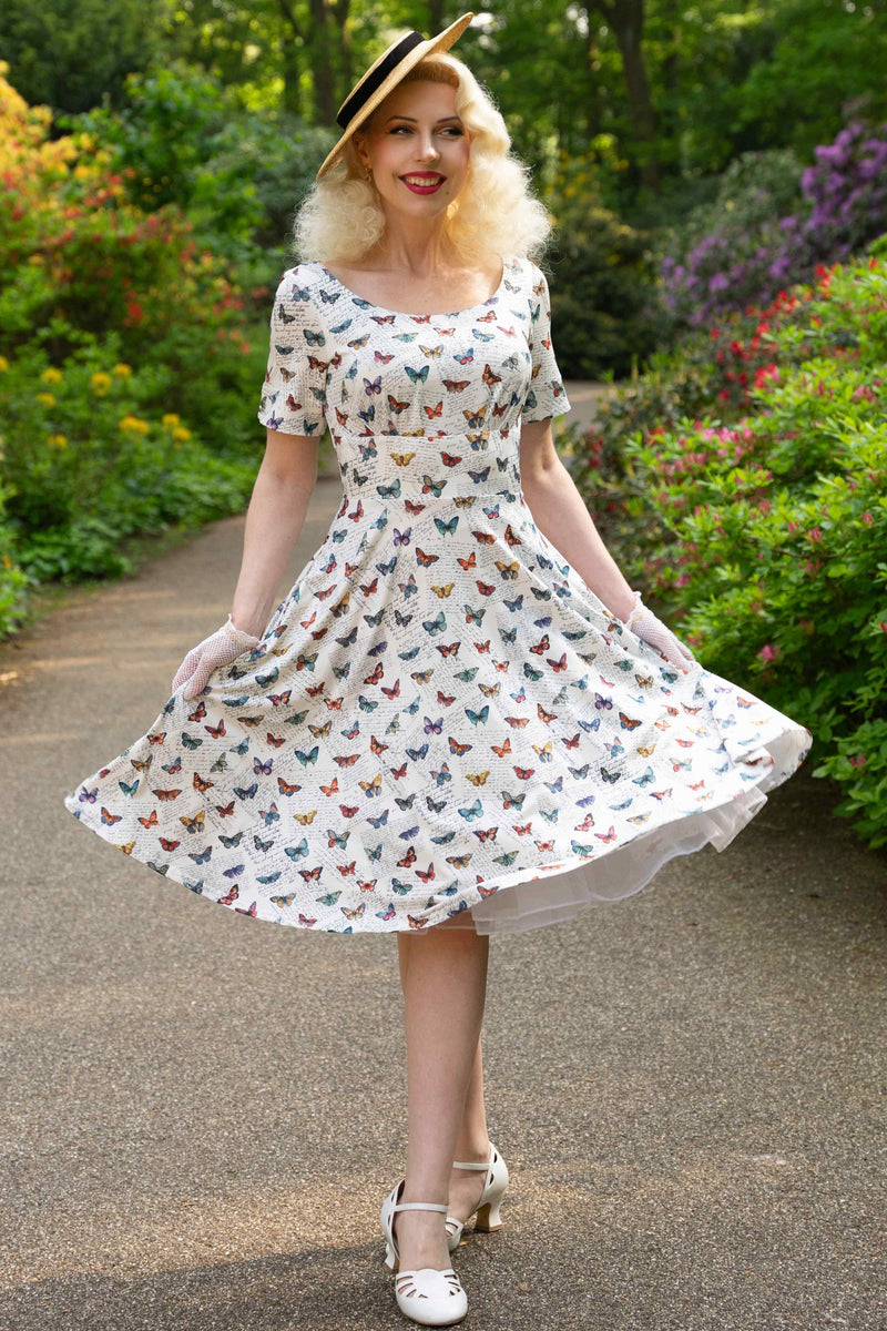 Model photo of White Butterfly Collection 50s Style Dress