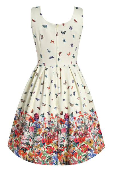 Back view of Butterfly Garden Flared Dress