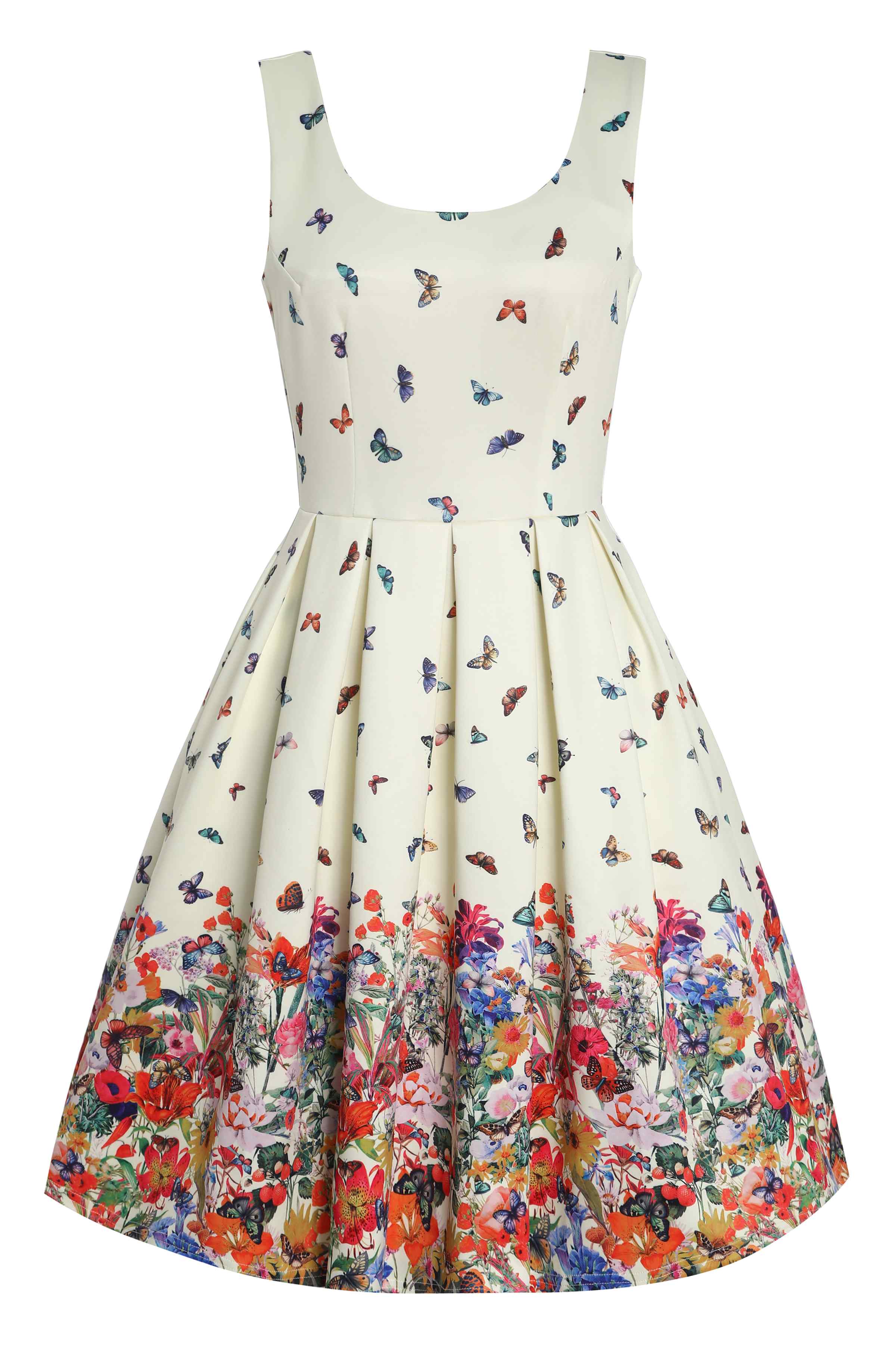 Amanda Butterfly Flower Garden Flared Dress With Pockets