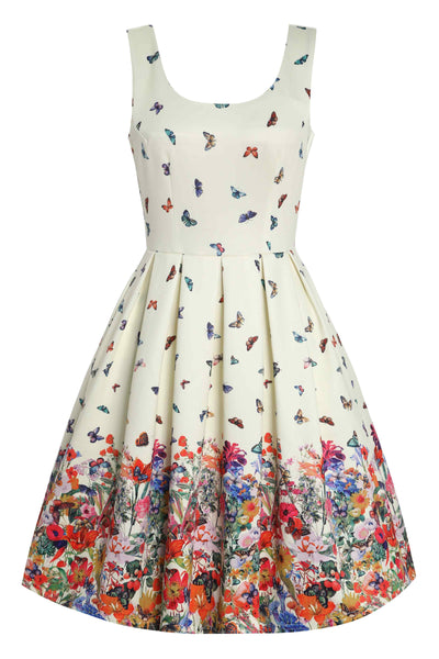 Front view of Butterfly Garden Flared Dress