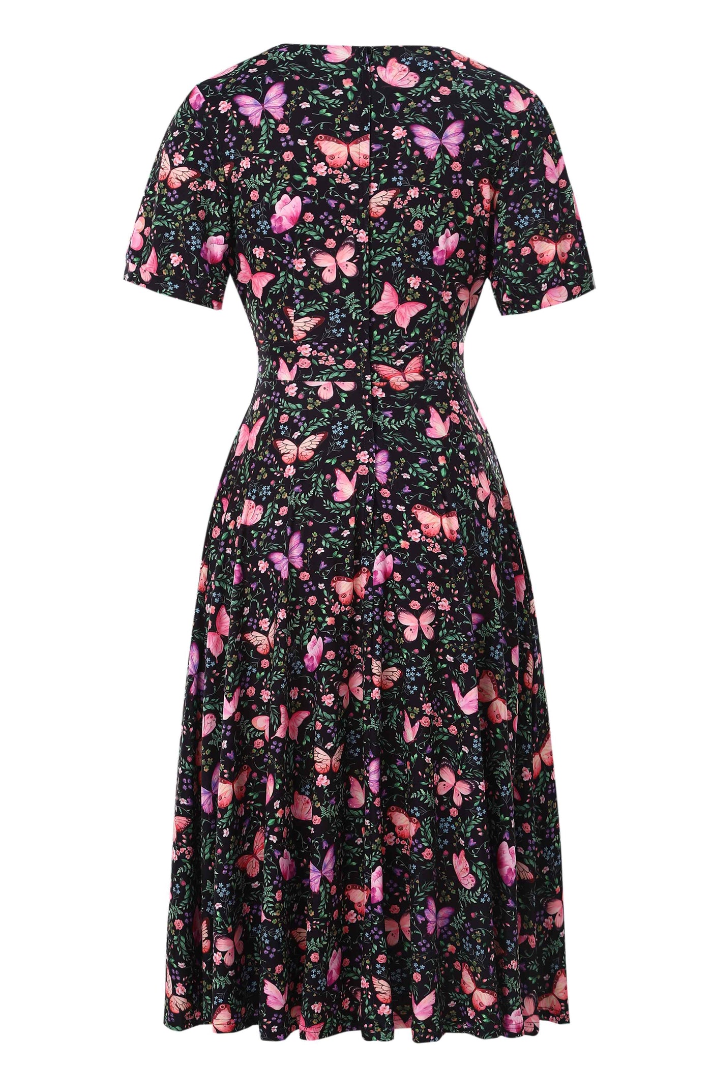 Back view Butterfly Garden Midi Dress In Black