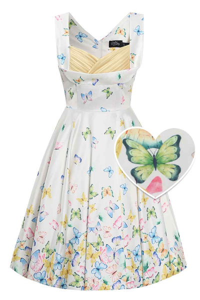 Front view of Buttterfly Garden Pleated Bust Dress