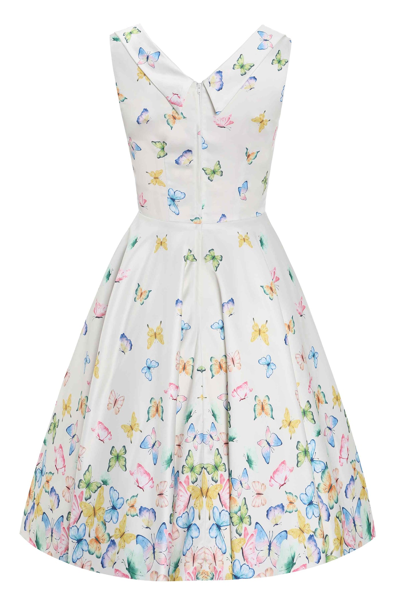 Back view of Buttterfly Garden Pleated Bust Dress