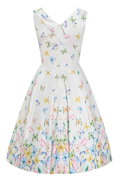 Back view of Buttterfly Garden Pleated Bust Dress