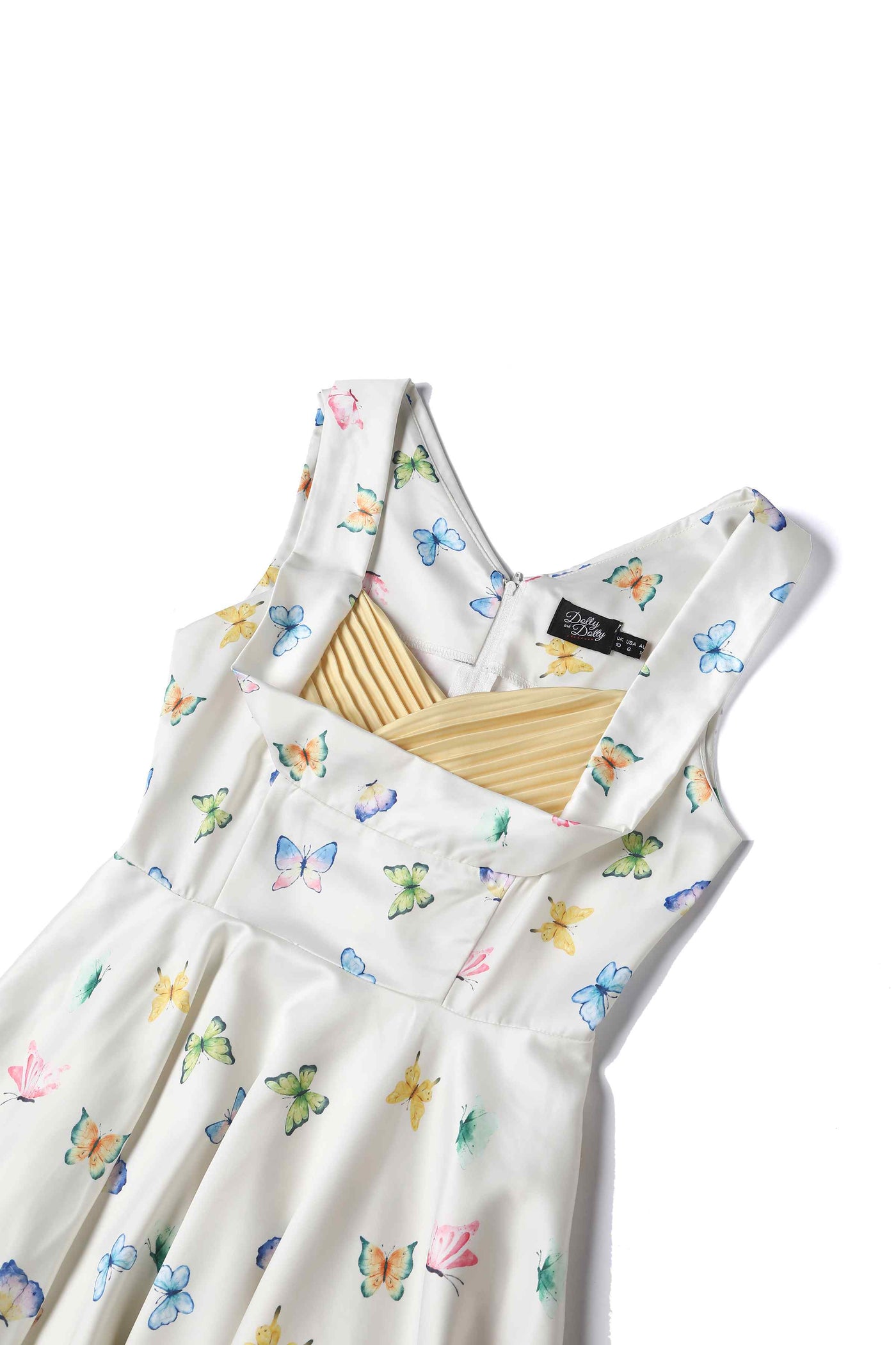 Close up view of Buttterfly Garden Pleated Bust Dress