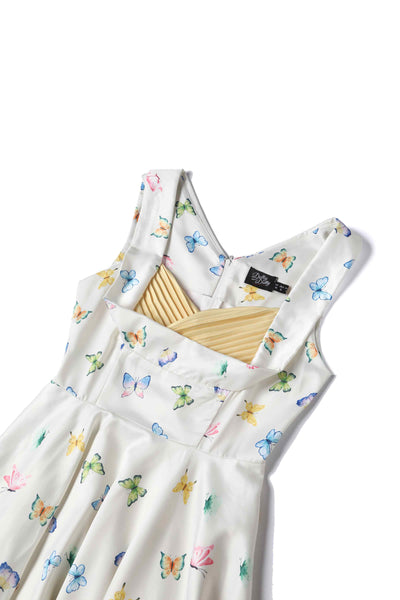 Close up view of Buttterfly Garden Pleated Bust Dress