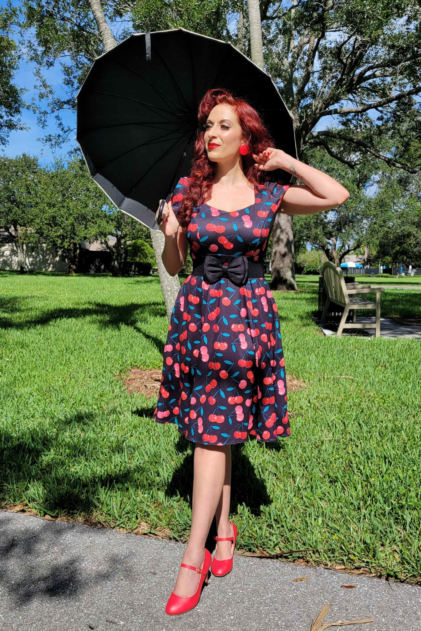 Cap Sleeved Cherry Skater Dress