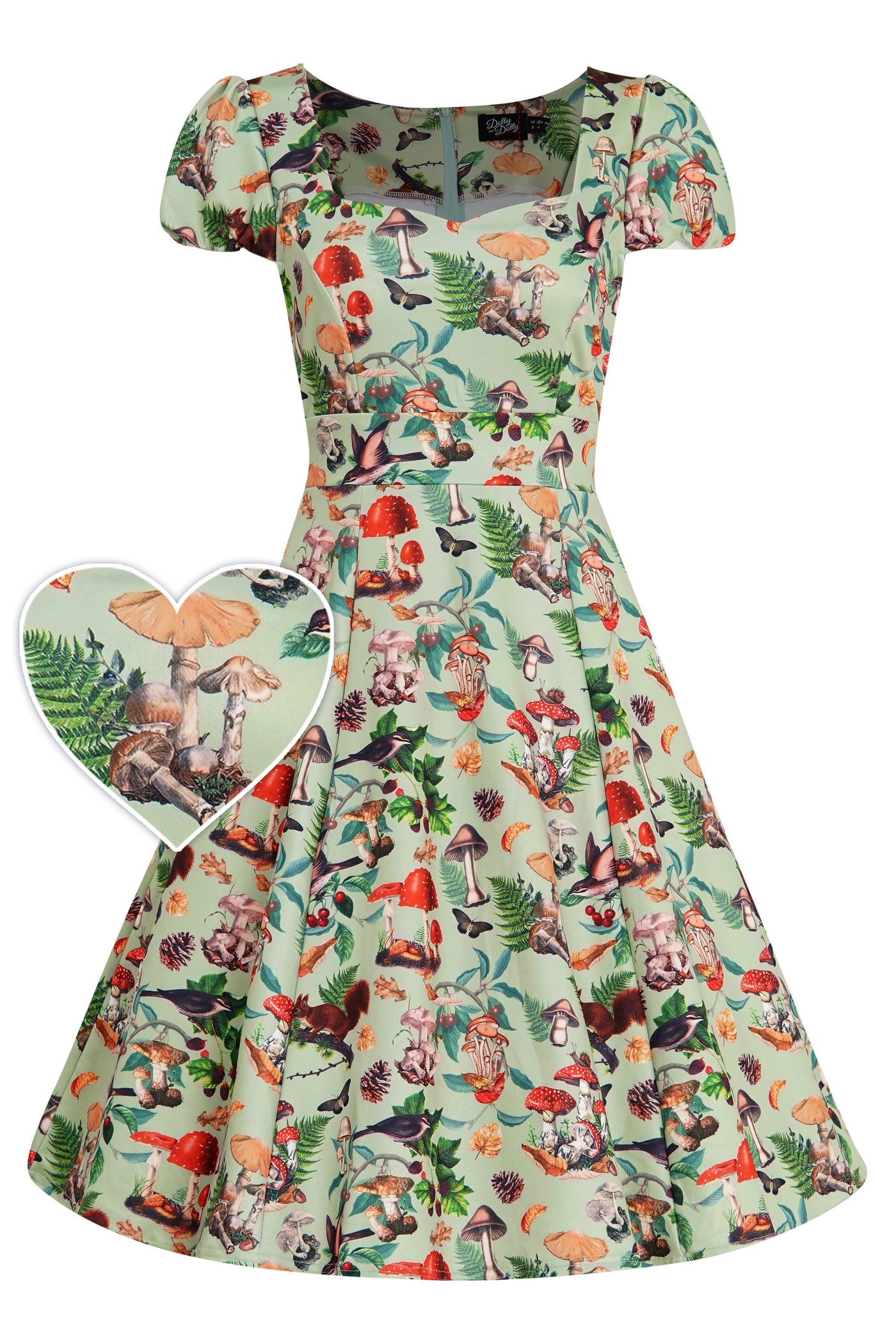 Cap Sleeved Dress in Mushroom, Squirrels Forest Print
