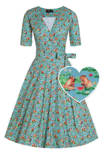 Front View of Capybara Blue Wrap Dress