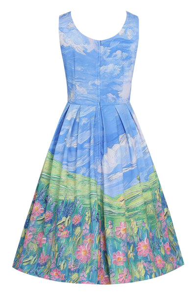 Back view of Cat Adventure Swing Dress In Pastels