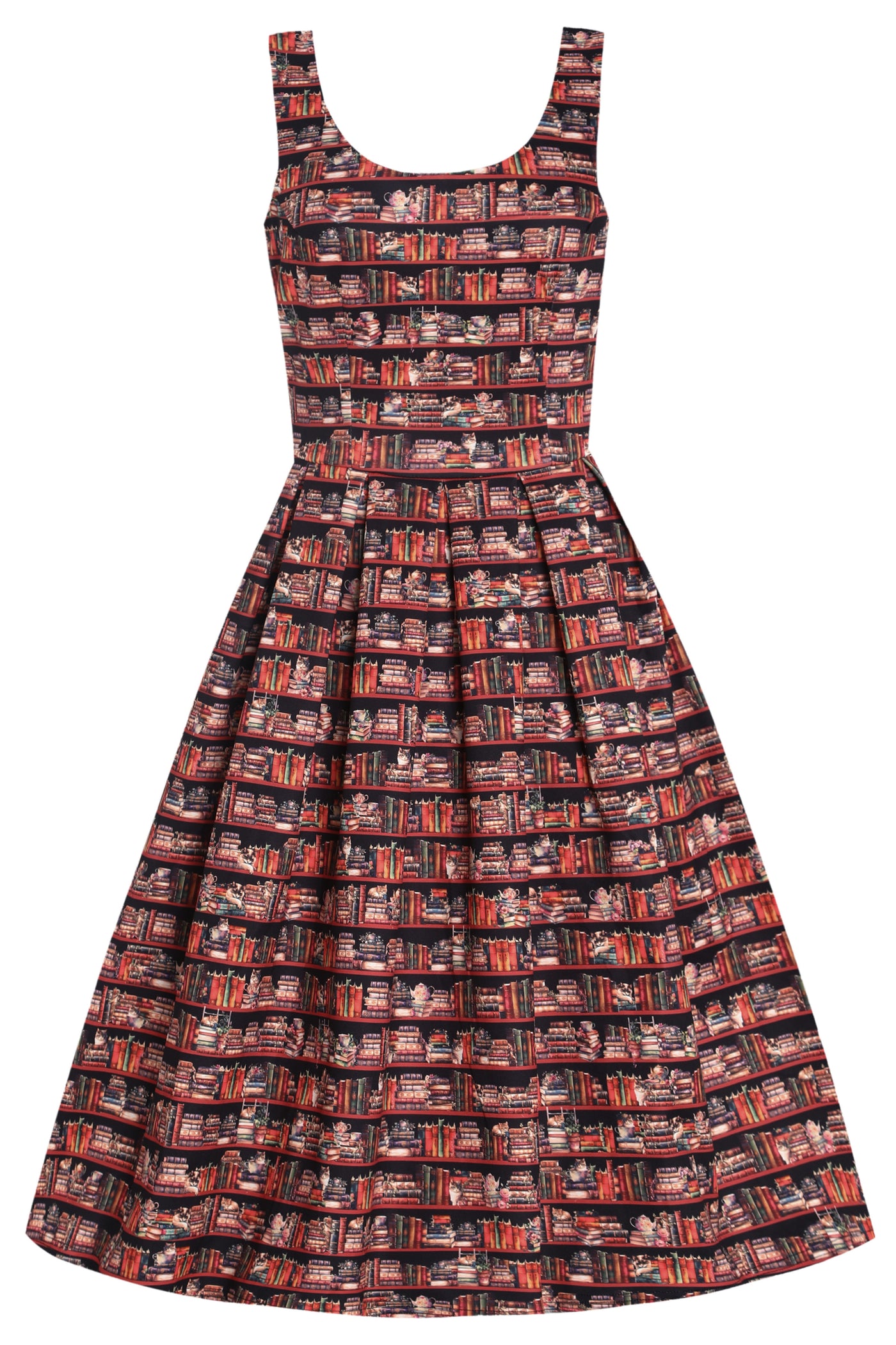 Front view of Amanda Cat and Book Swing Dress