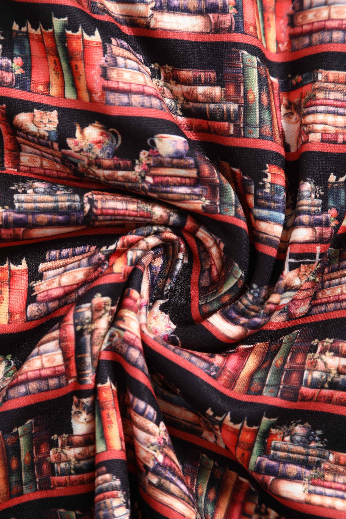 Close up View of Cat and Book Wrap around Swing Dress