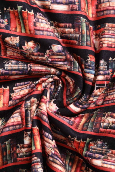 Close up View of Cat and Book Wrap around Swing Dress
