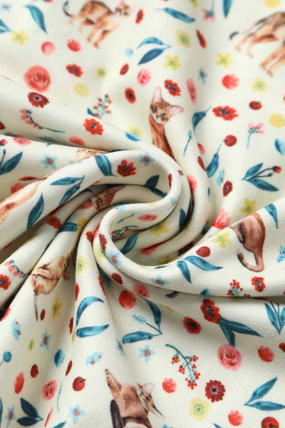 cream fabric, with cats and flowers print