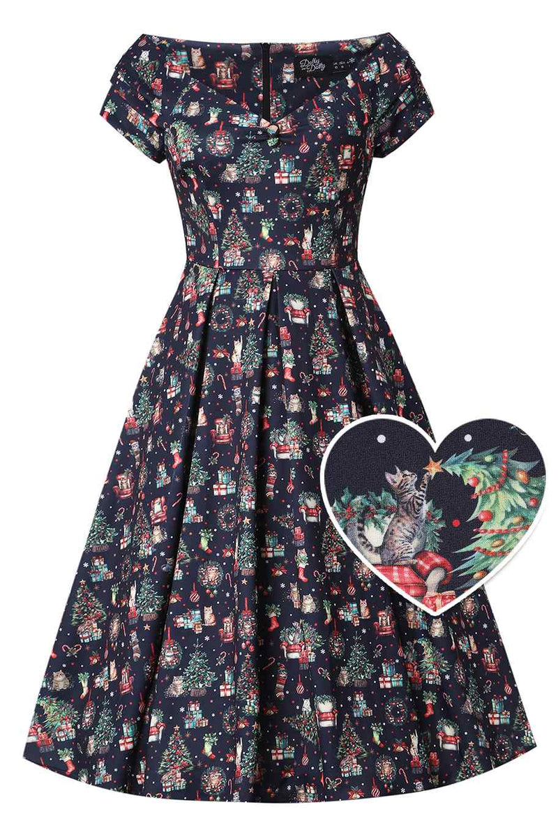 Lily Cats At Christmas Circle Dress With Pockets - Main Image