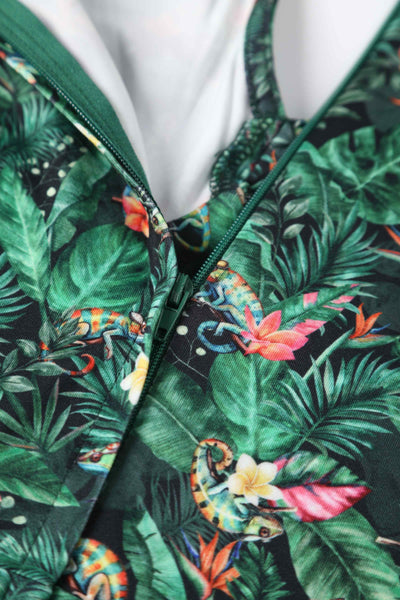 Close up view of Chameleon Midi Dress In Green