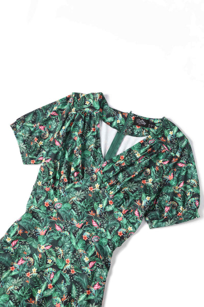 Close up view of Chameleon Midi Dress In Green
