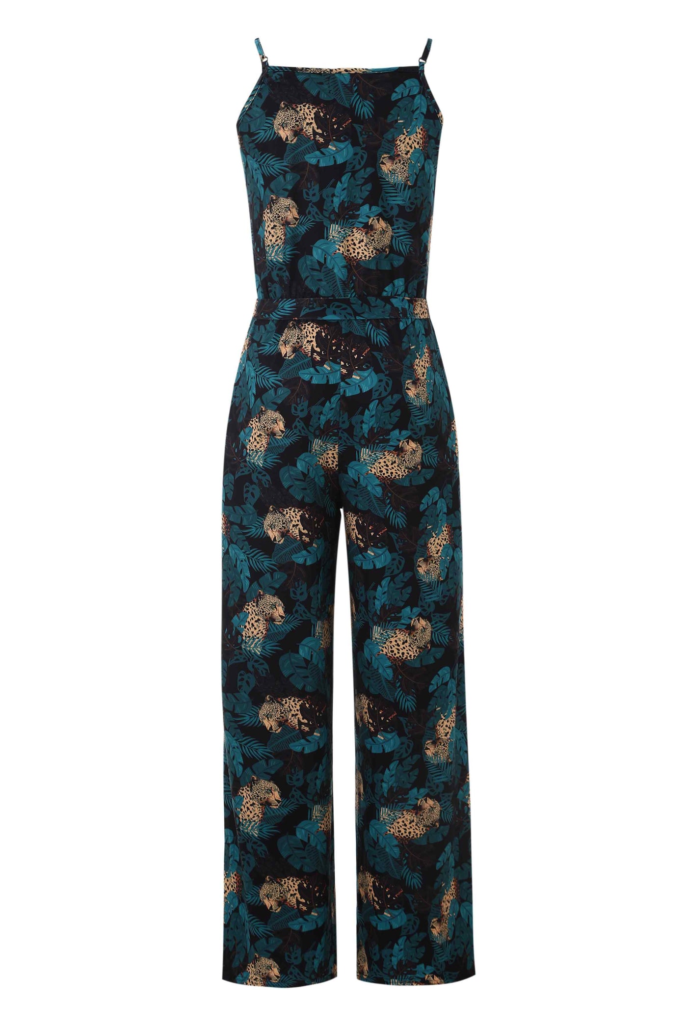 Back view Cheetah Print Strappy Jumpsuit