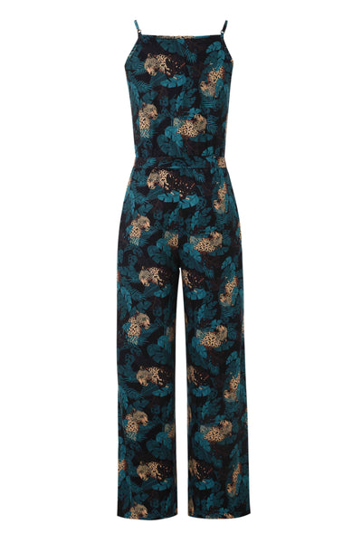 Back view Cheetah Print Strappy Jumpsuit