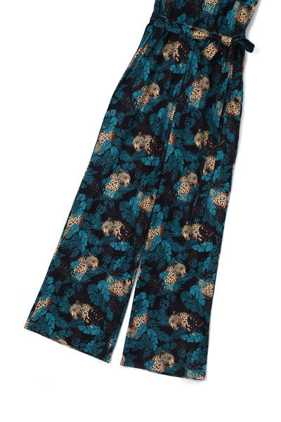 Close up view Cheetah Print Strappy Jumpsuit