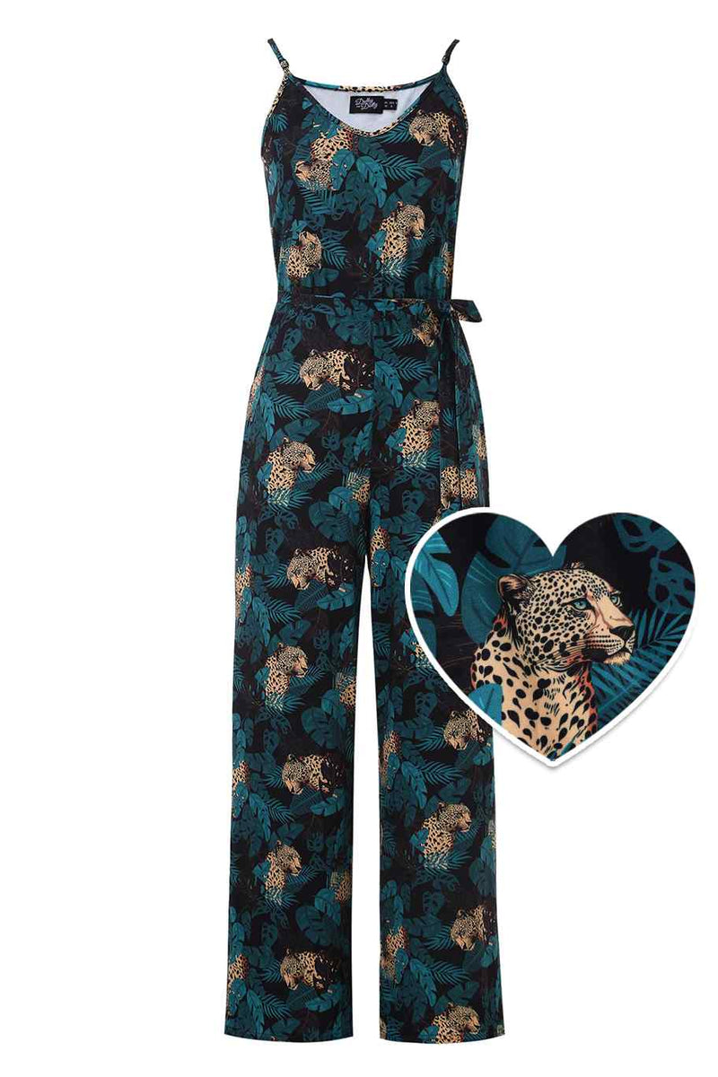 Front view Cheetah Print Strappy Jumpsuit