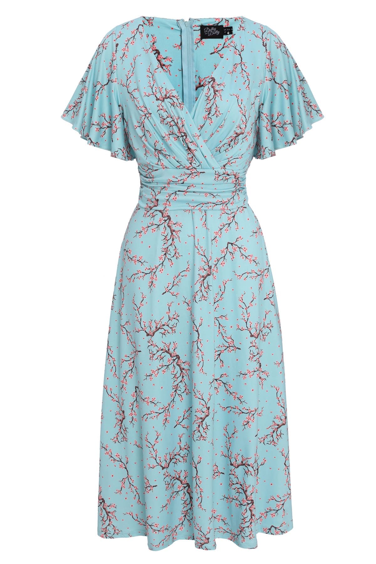 Front view of Light Blue Cherry Blossom Tea Dress