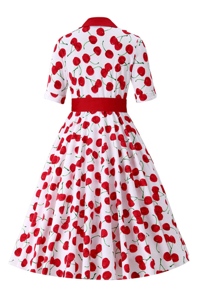 Back view of Mollie Cherry Full Circle Shirt Dress In White
