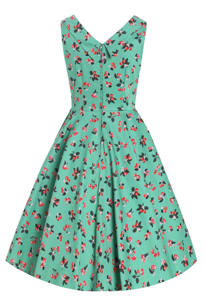 Back View of Cherry Pleated Bust Dress in Emerald Green