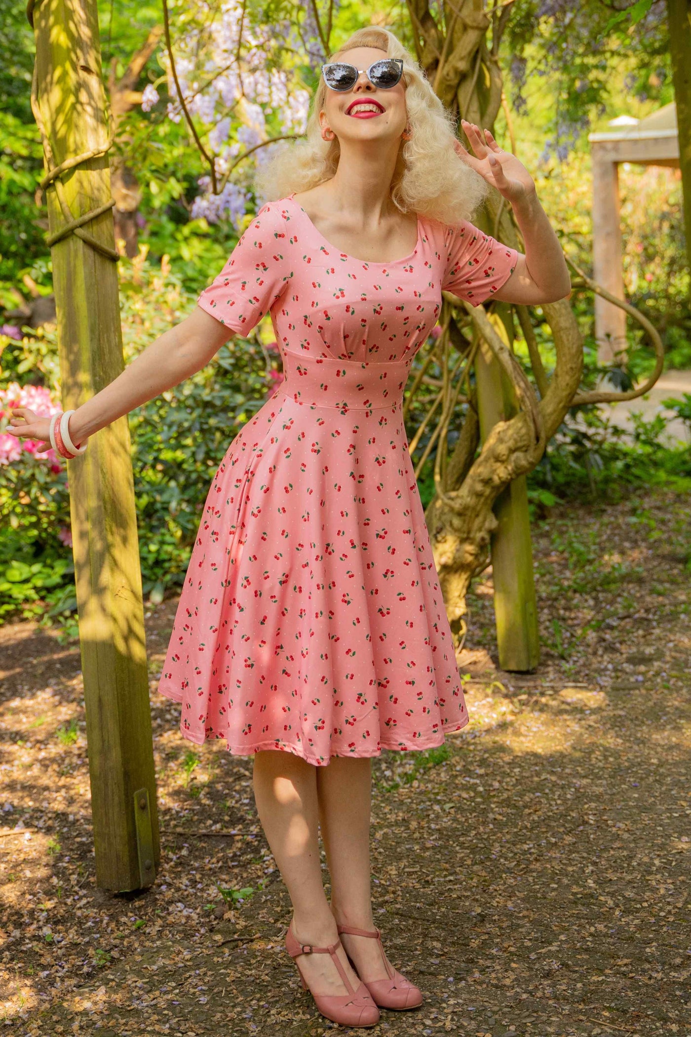 pink cherry dress Brenda Pink Cherry 50s Style Dress